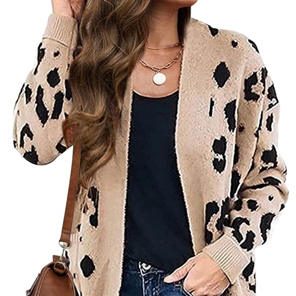 Sweaters - Leopard Print Knitted Sweater Cardigan